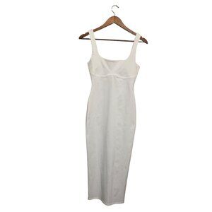 ZARA Women's Dress White Sleeveless Midi Bodycon Square Neckline Stretch S Y2K